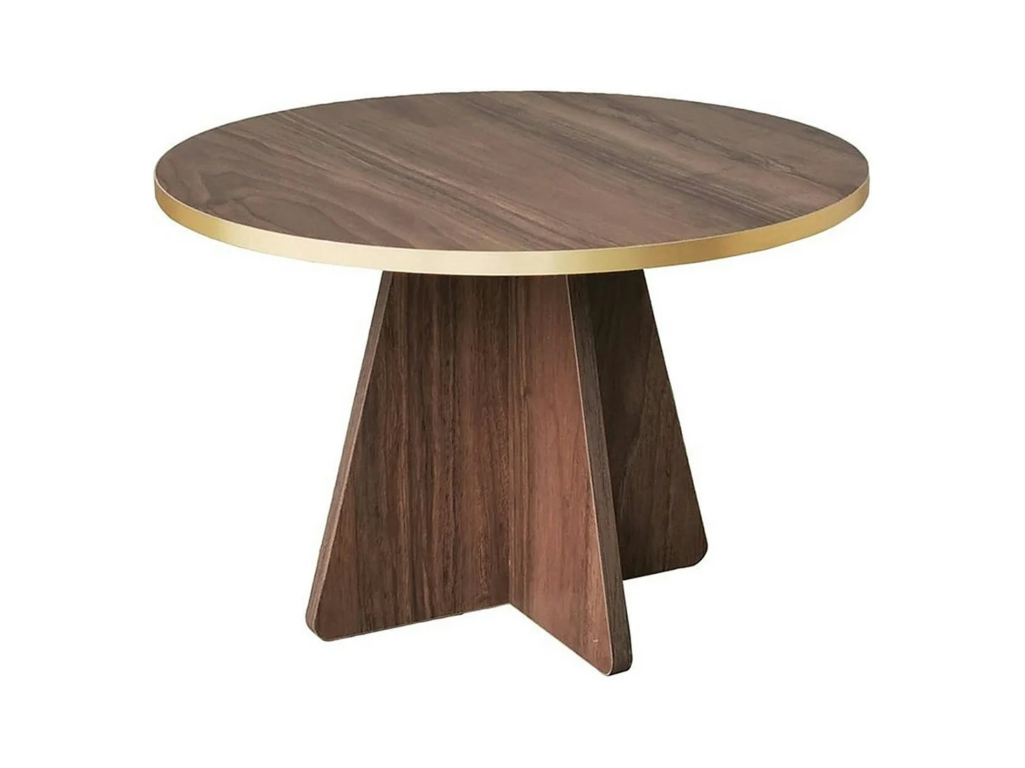 Table basse ronde effet noyer & pieds trapèze MARFA