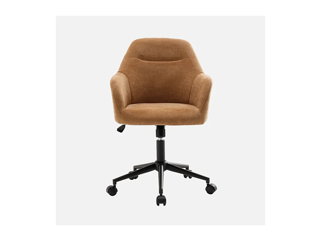 Sedia da ufficio con ruote regolabile in metallo e tessuto, camel
