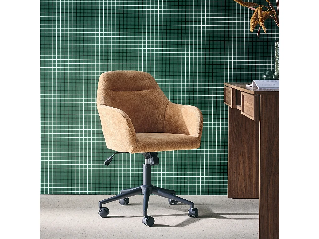 Chaise de bureau à roulettes ajustable métal et tissu camel - L 57 x P 57 x H 85/94.5cm - Stan