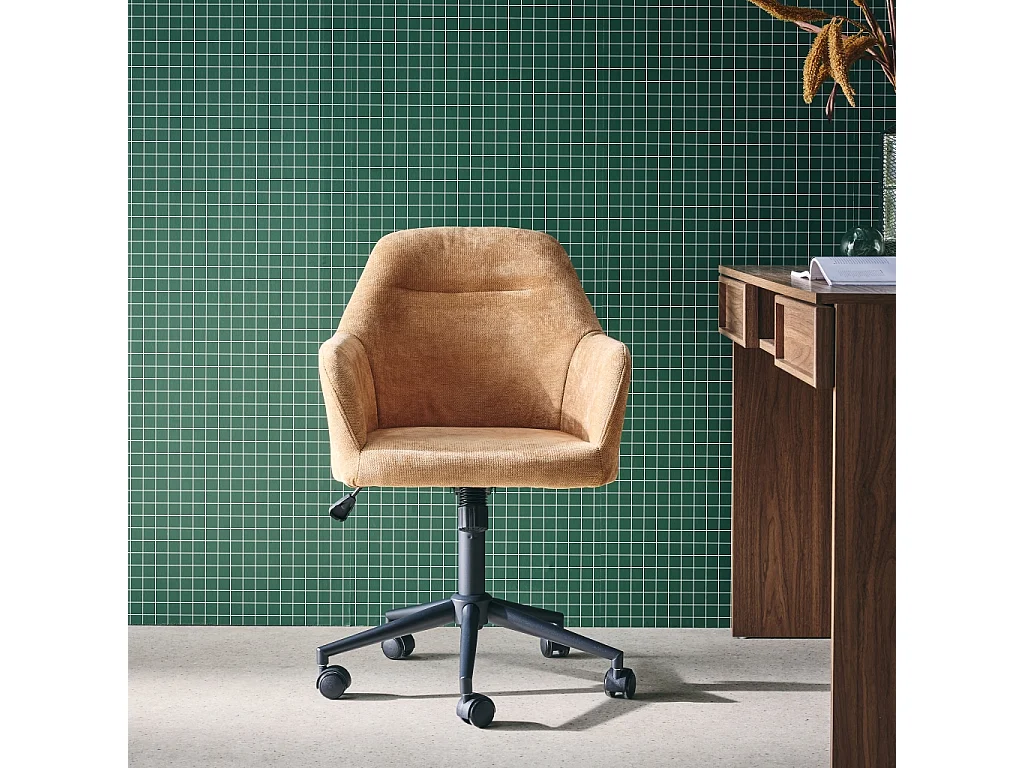 Chaise de bureau à roulettes ajustable métal et tissu camel - L 57 x P 57 x H 85/94.5cm - Stan