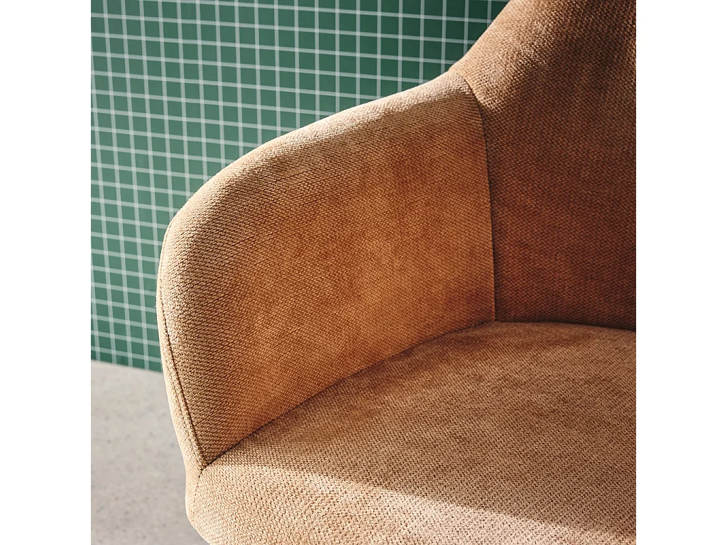 Chaise de bureau à roulettes ajustable métal et tissu camel - L 57 x P 57 x H 85/94.5cm - Stan