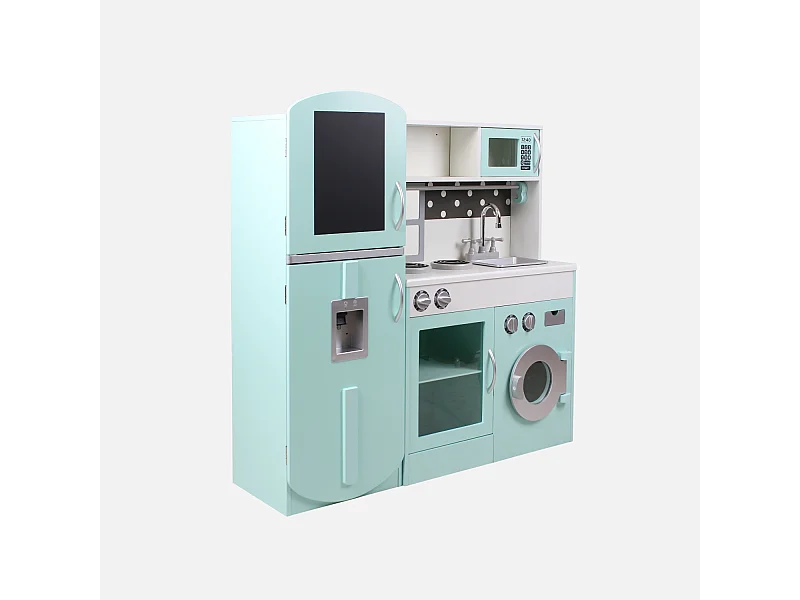 Cuisine modulable en bois pour enfant 3 portes avec frigo bleu - L 100 x P 29 x H 94.5 cm - Fizzy