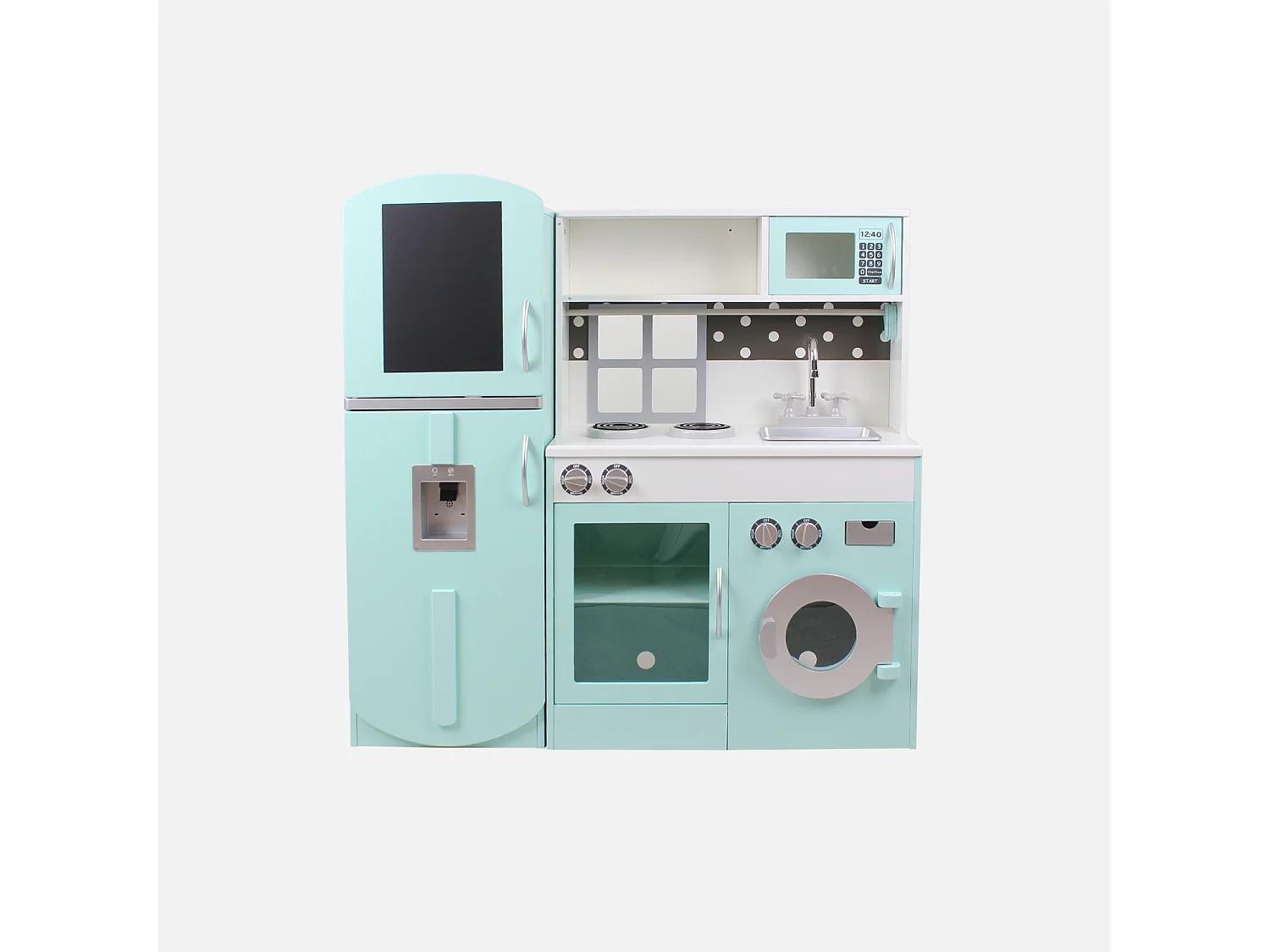 Cuisine modulable en bois pour enfant 3 portes avec frigo bleu - L 100 x P 29 x H 94.5 cm - Fizzy