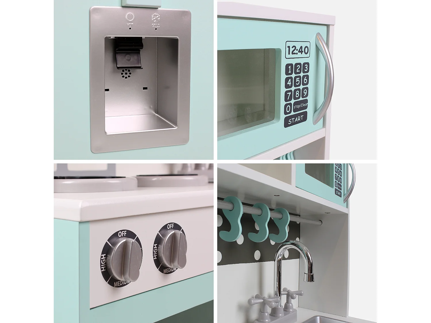 Cuisine modulable en bois pour enfant 3 portes avec frigo bleu - L 100 x P 29 x H 94.5 cm - Fizzy