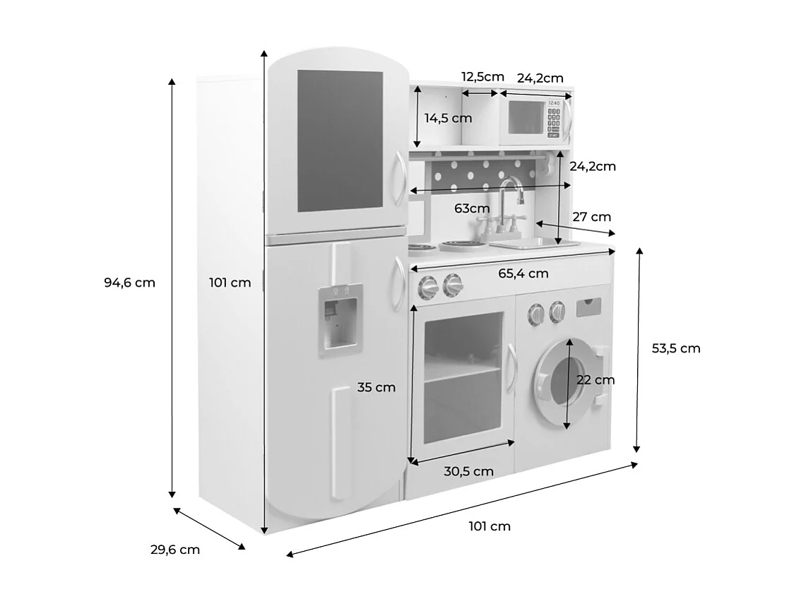 Cuisine modulable en bois pour enfant 3 portes avec frigo bleu - L 100 x P 29 x H 94.5 cm - Fizzy