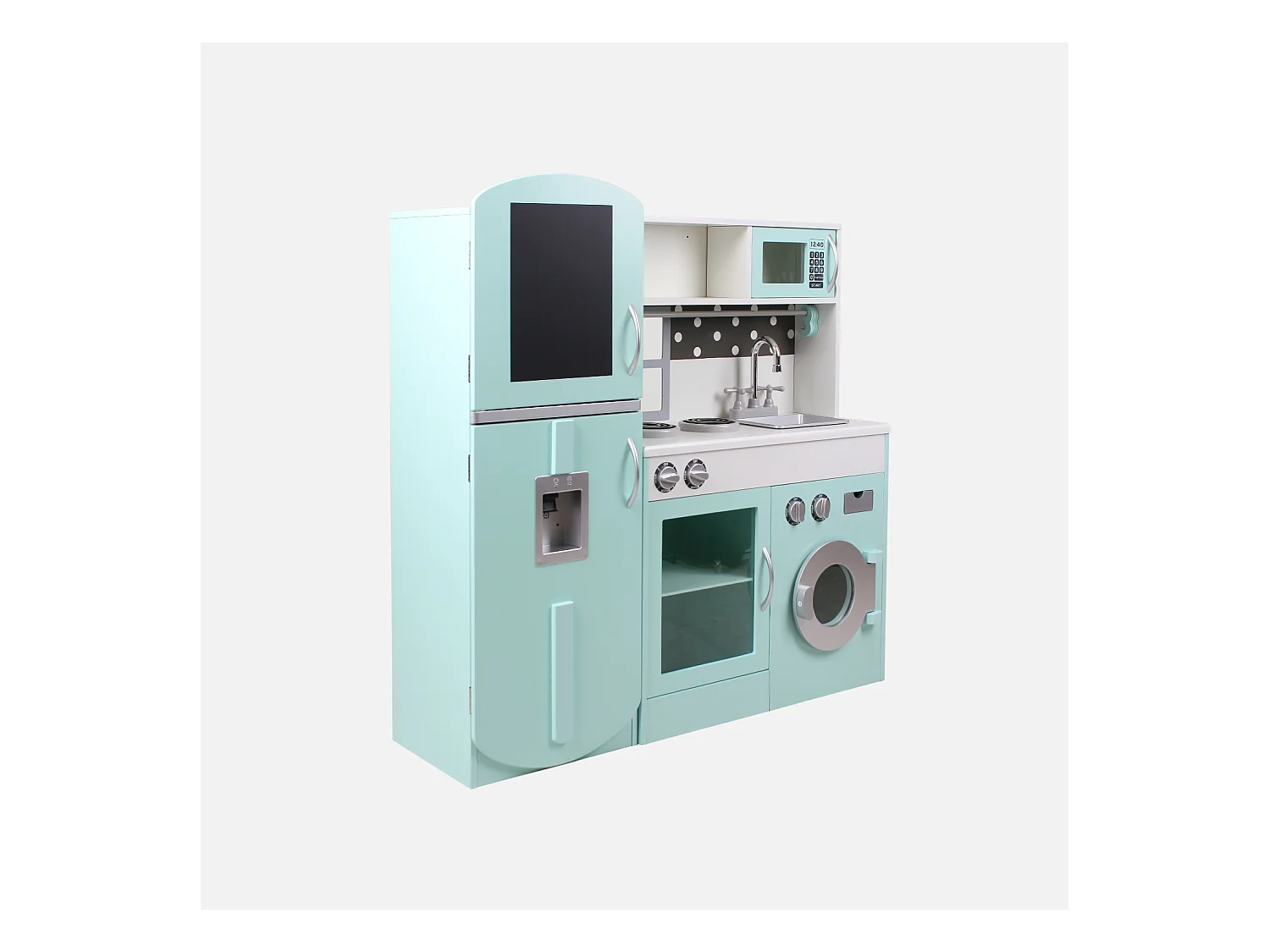 Cuisine en bois pour enfant 3 portes avec frigo bleu - L 100 x P 29 x H 94.5 cm - Fizzy
