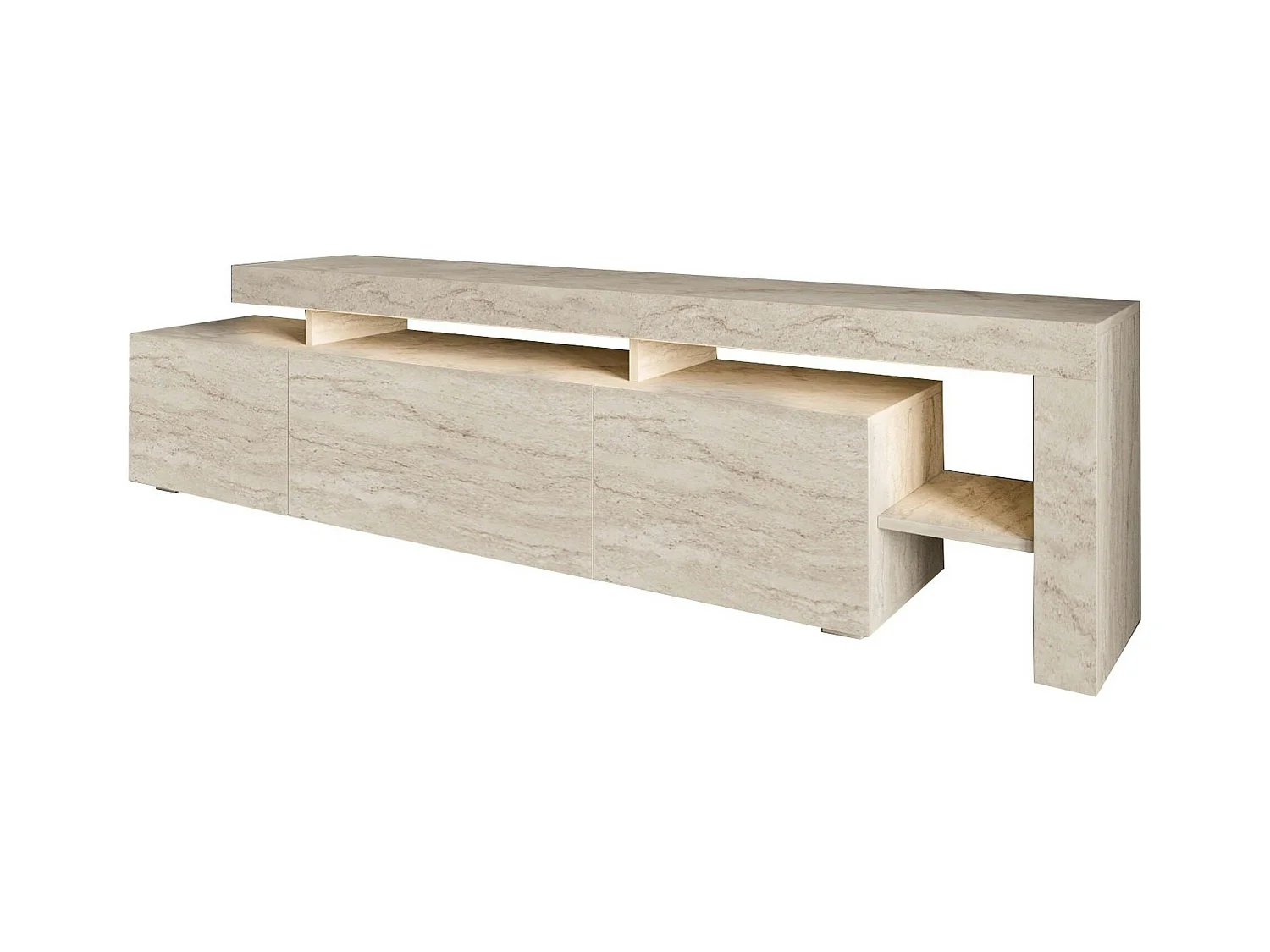 Meuble TV design effet travertin - 3 portes, niches MARFA