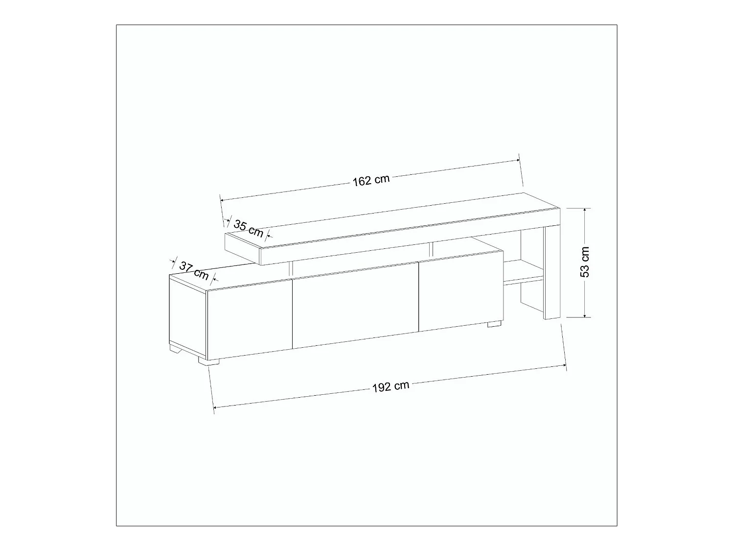 Meuble TV design effet travertin - 3 portes, niches MARFA
