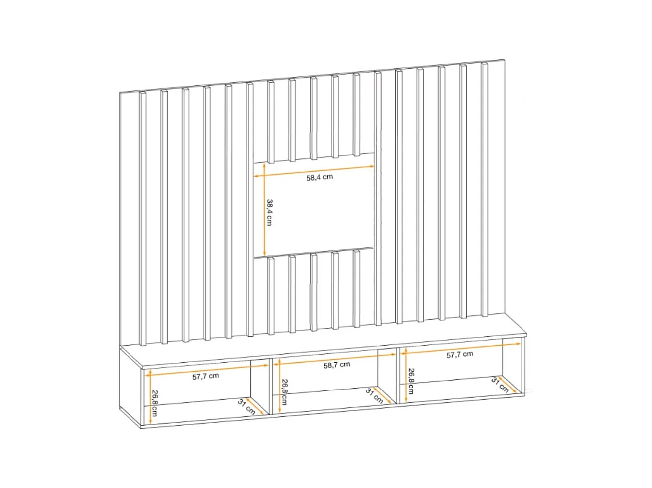 Composición mural TASHYA – Mueble para TV y panel mural – Roble Artesano y blanco arena