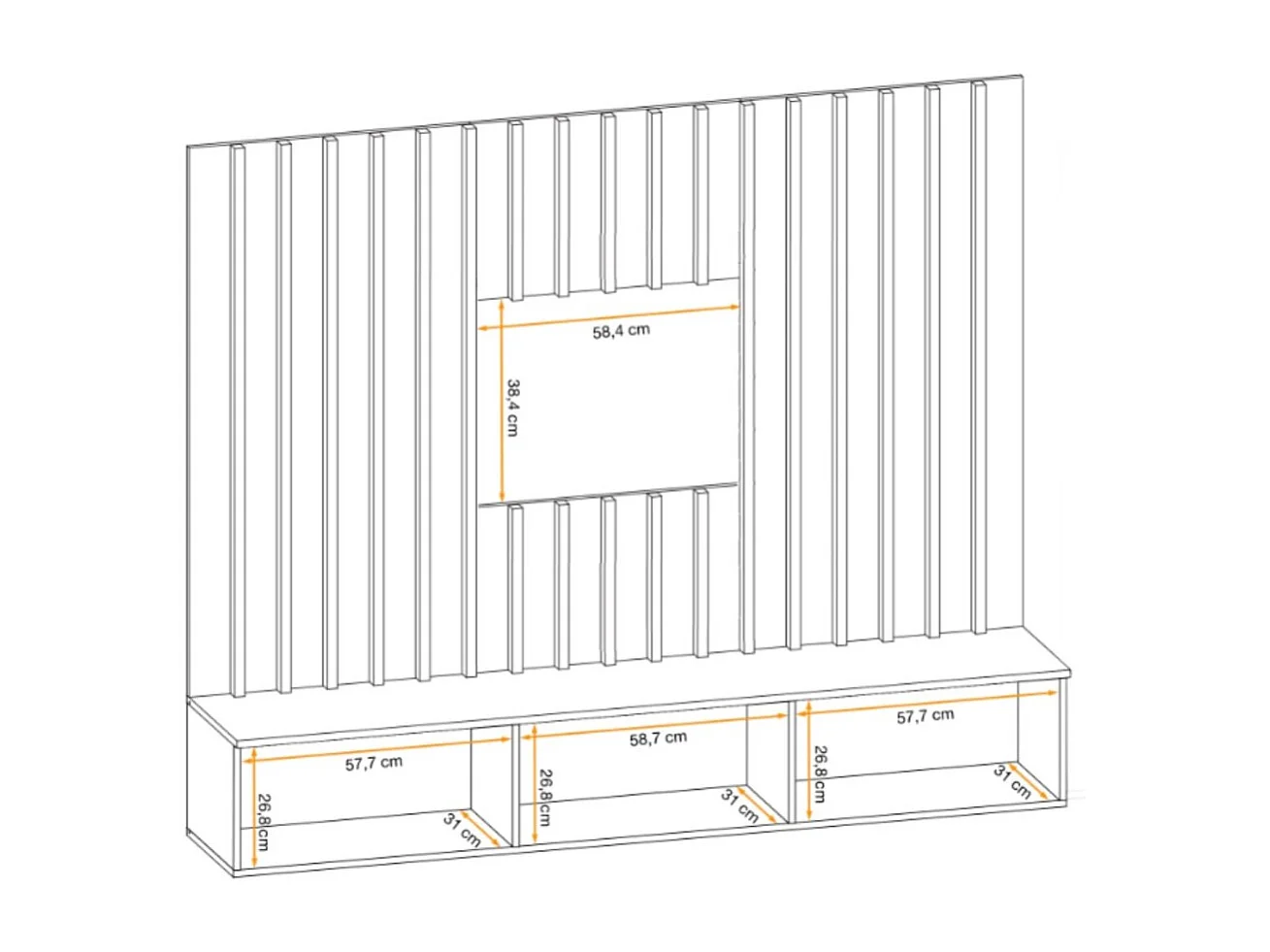Composición mural TASHYA – Mueble para TV y panel mural – Roble Artesano y blanco arena