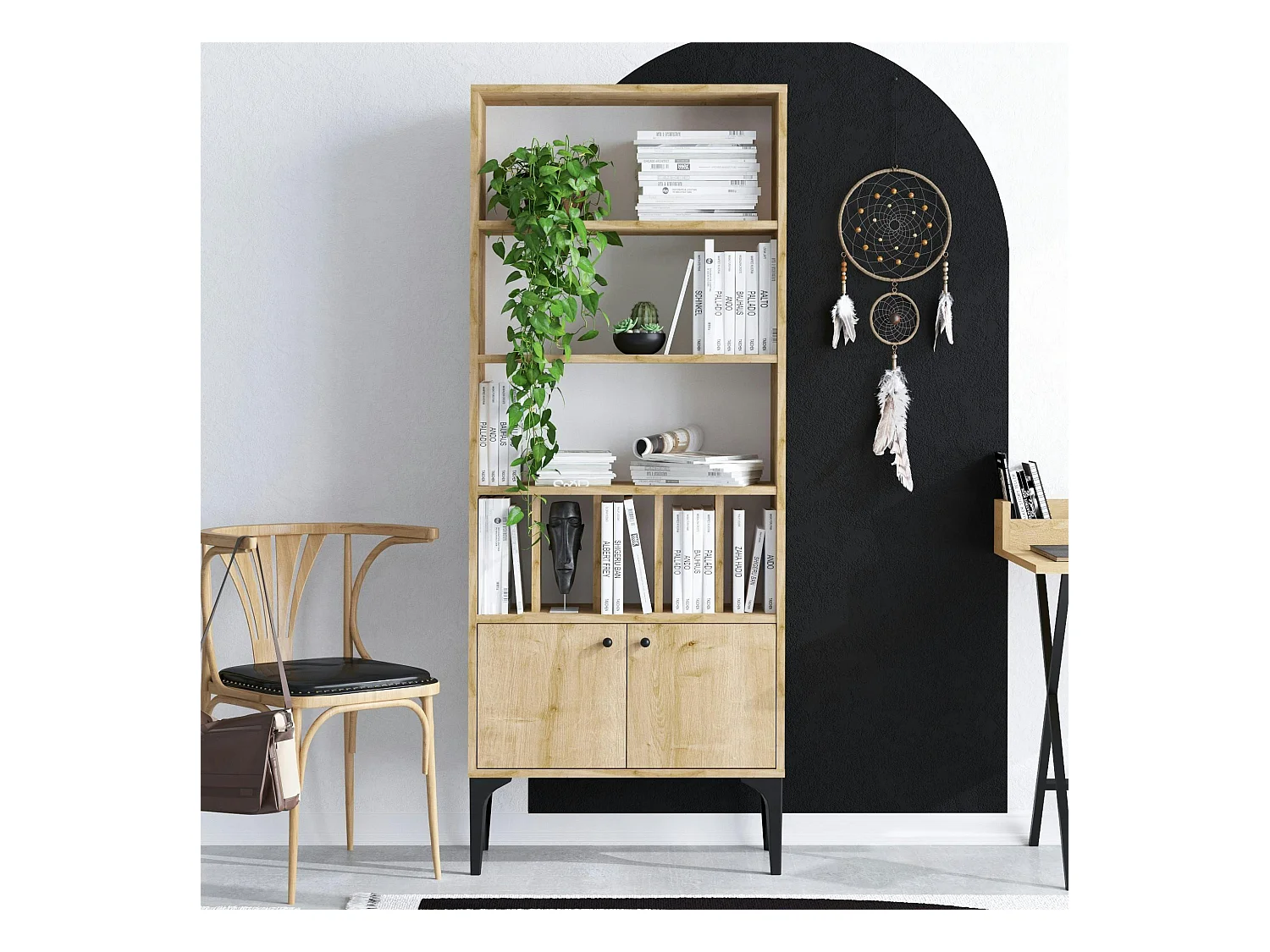 Bibliothèque moderne effet bois clair - séparateurs livres JENA