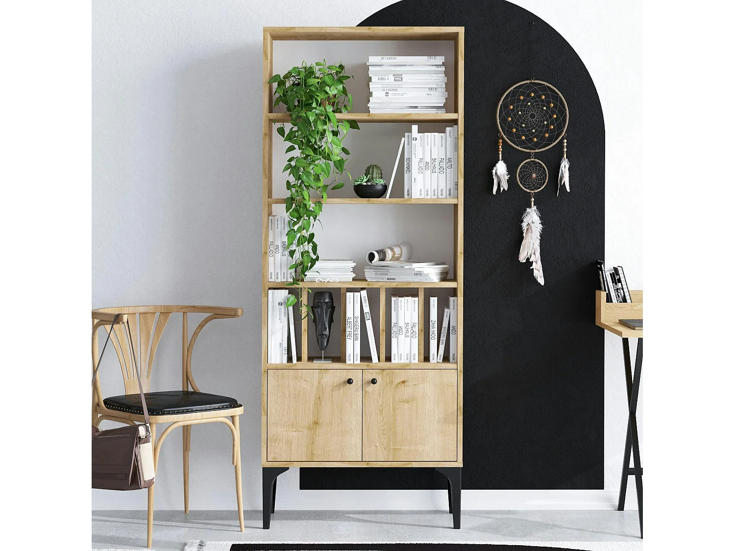 Bibliothèque moderne effet bois clair - séparateurs livres JENA