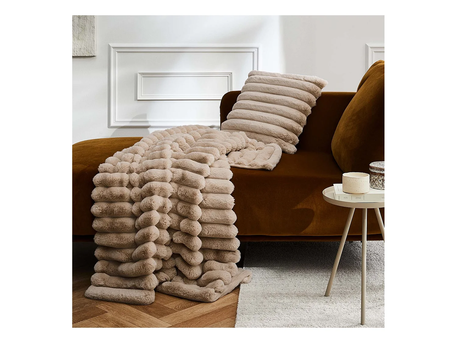 Plaid fourrure chaud sable 125x150 Boudoir