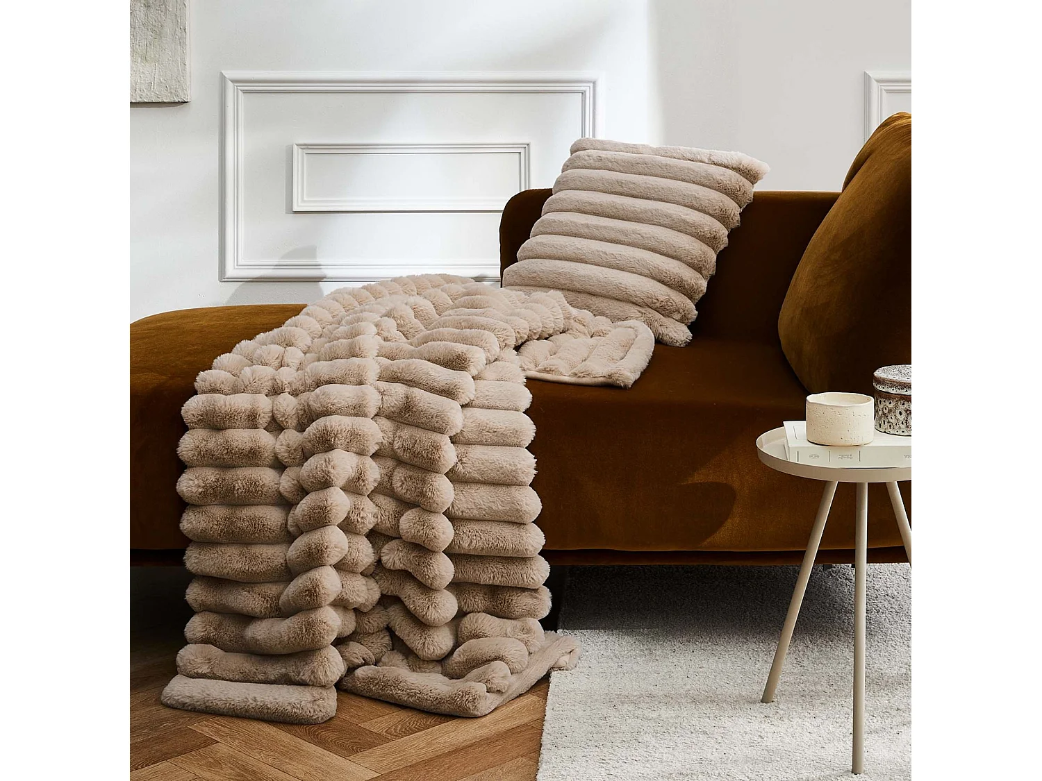 Plaid fourrure chaud sable 125x150 Boudoir