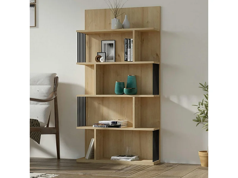 Bibliothèque design effet bois clair niches asymétriques UMEA