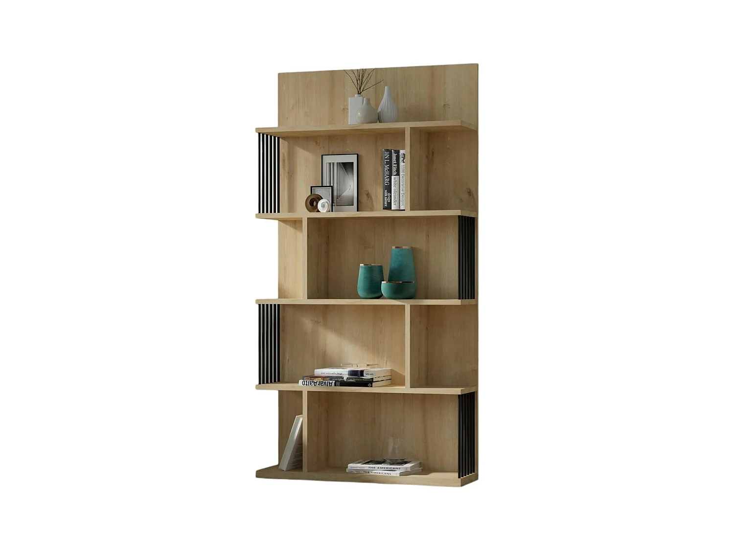 Bibliothèque design effet bois clair niches asymétriques UMEA