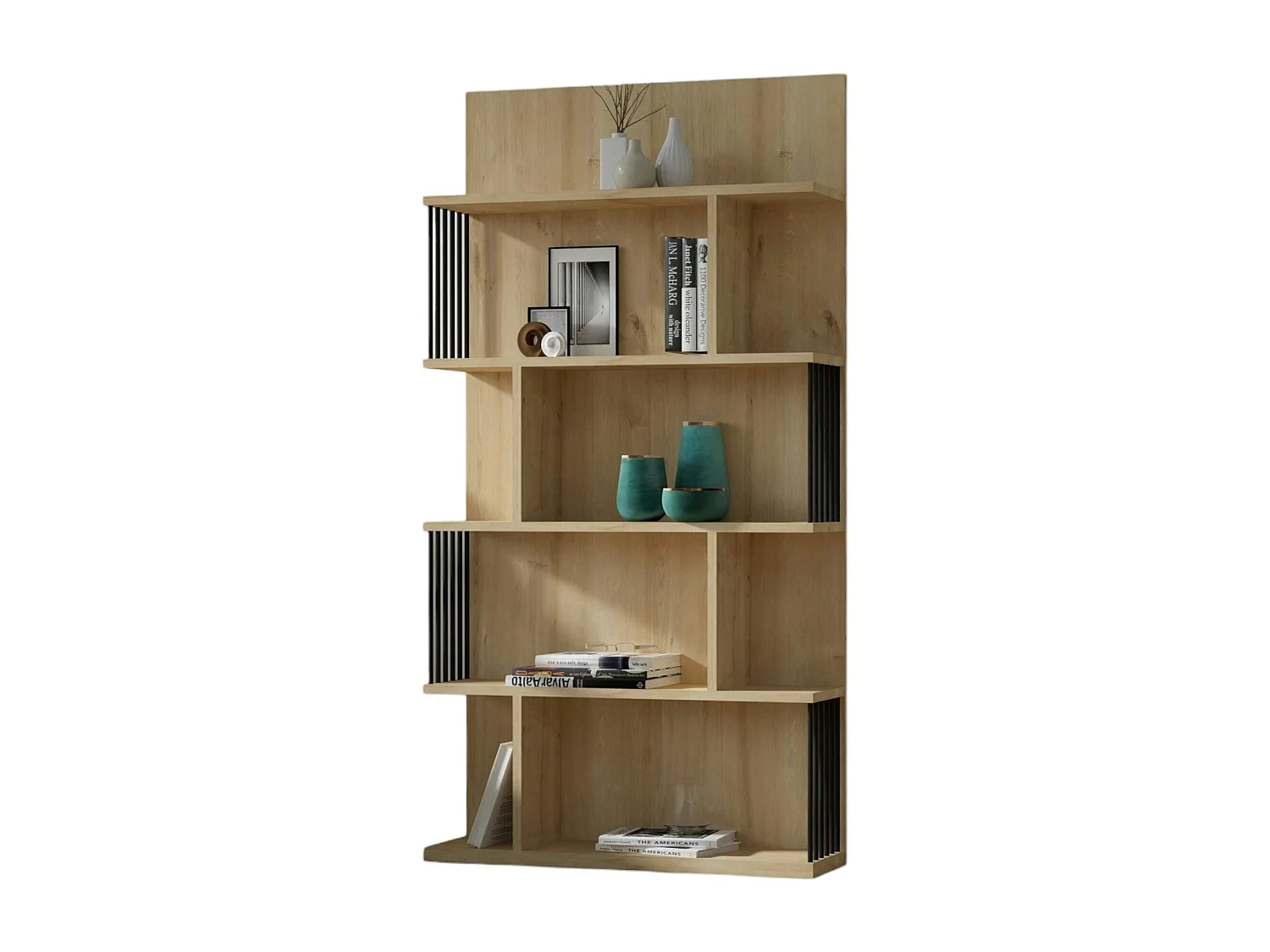 Bibliothèque design effet bois clair niches asymétriques UMEA