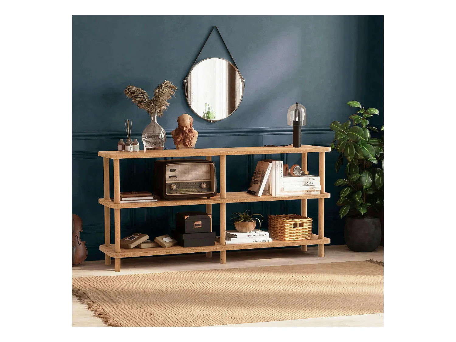 Étagère console effet bois clair 150 cm - 3 niveaux MARFA