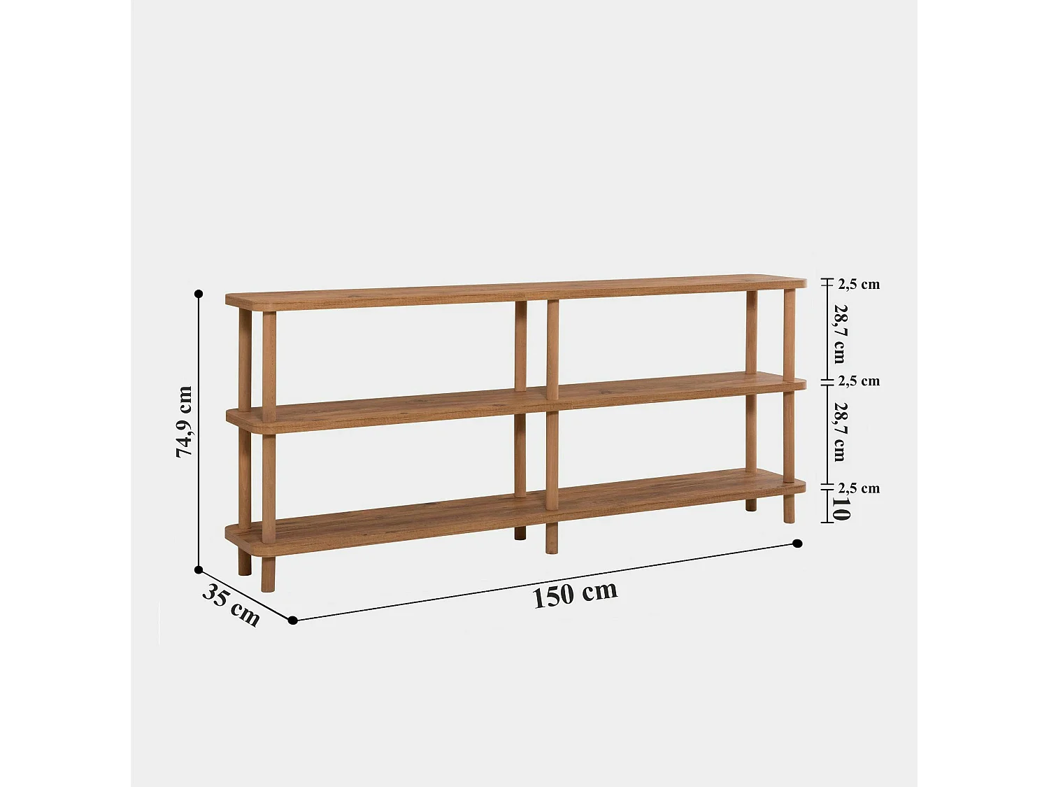 Étagère console effet bois clair 150 cm - 3 niveaux MARFA