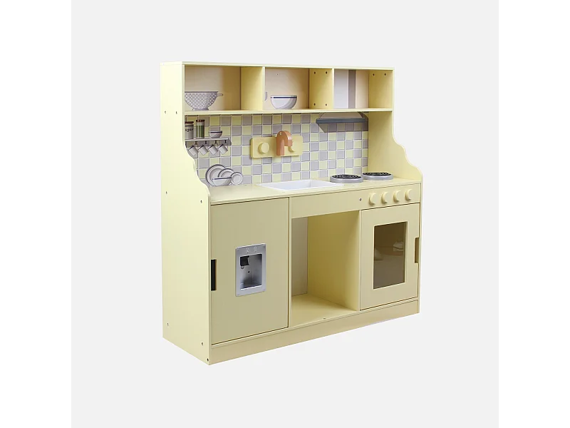 Cuisine en bois pour enfant jaune 2 portes - L 90 x P 30 x H 90 cm - Sunny