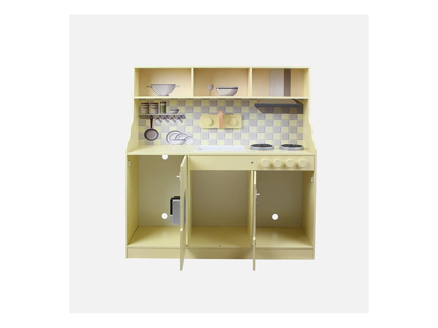 Cuisine en bois pour enfant jaune 2 portes - L 90 x P 30 x H 90 cm - Sunny