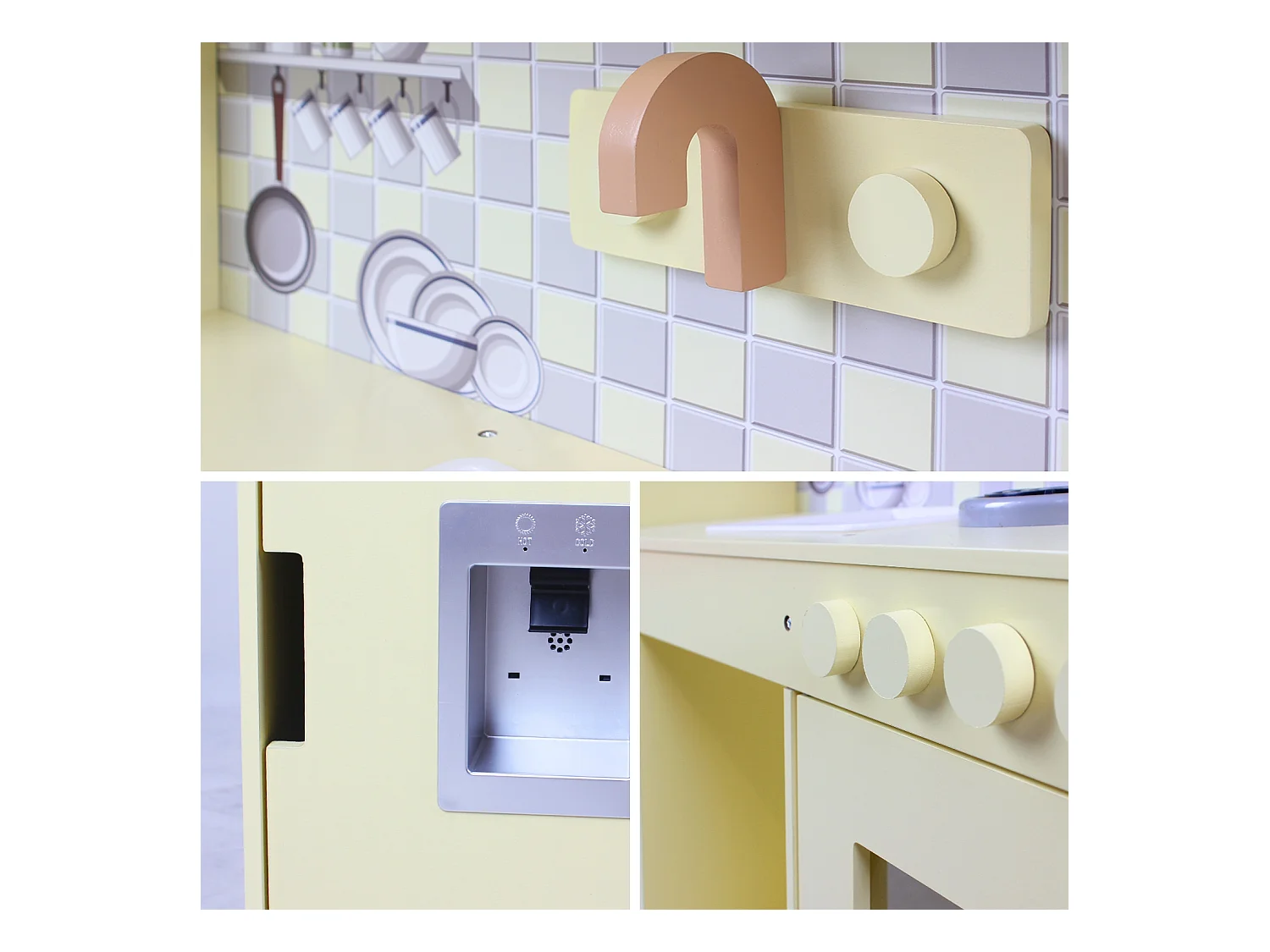 Cuisine en bois pour enfant jaune 2 portes - L 90 x P 30 x H 90 cm - Sunny