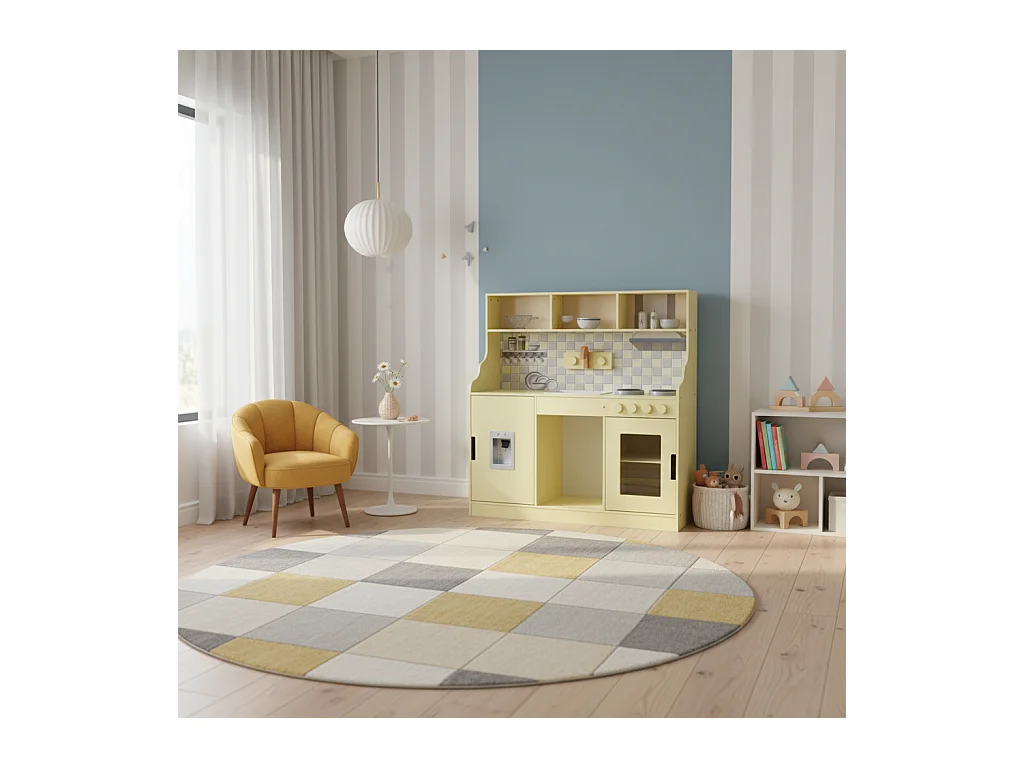 Cuisine en bois pour enfant jaune 2 portes - L 90 x P 30 x H 90 cm - Sunny