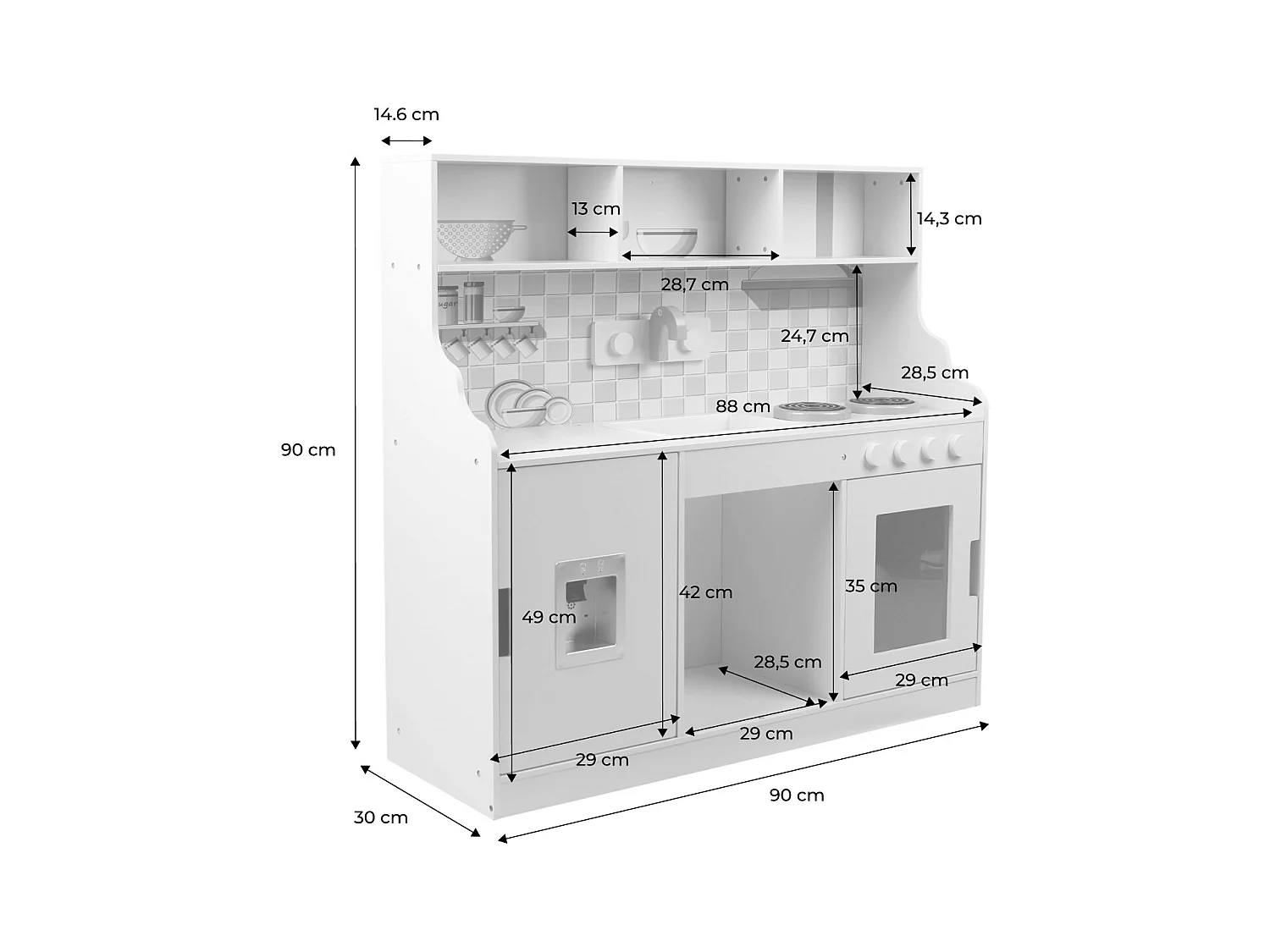 Cuisine en bois pour enfant jaune 2 portes - L 90 x P 30 x H 90 cm - Sunny