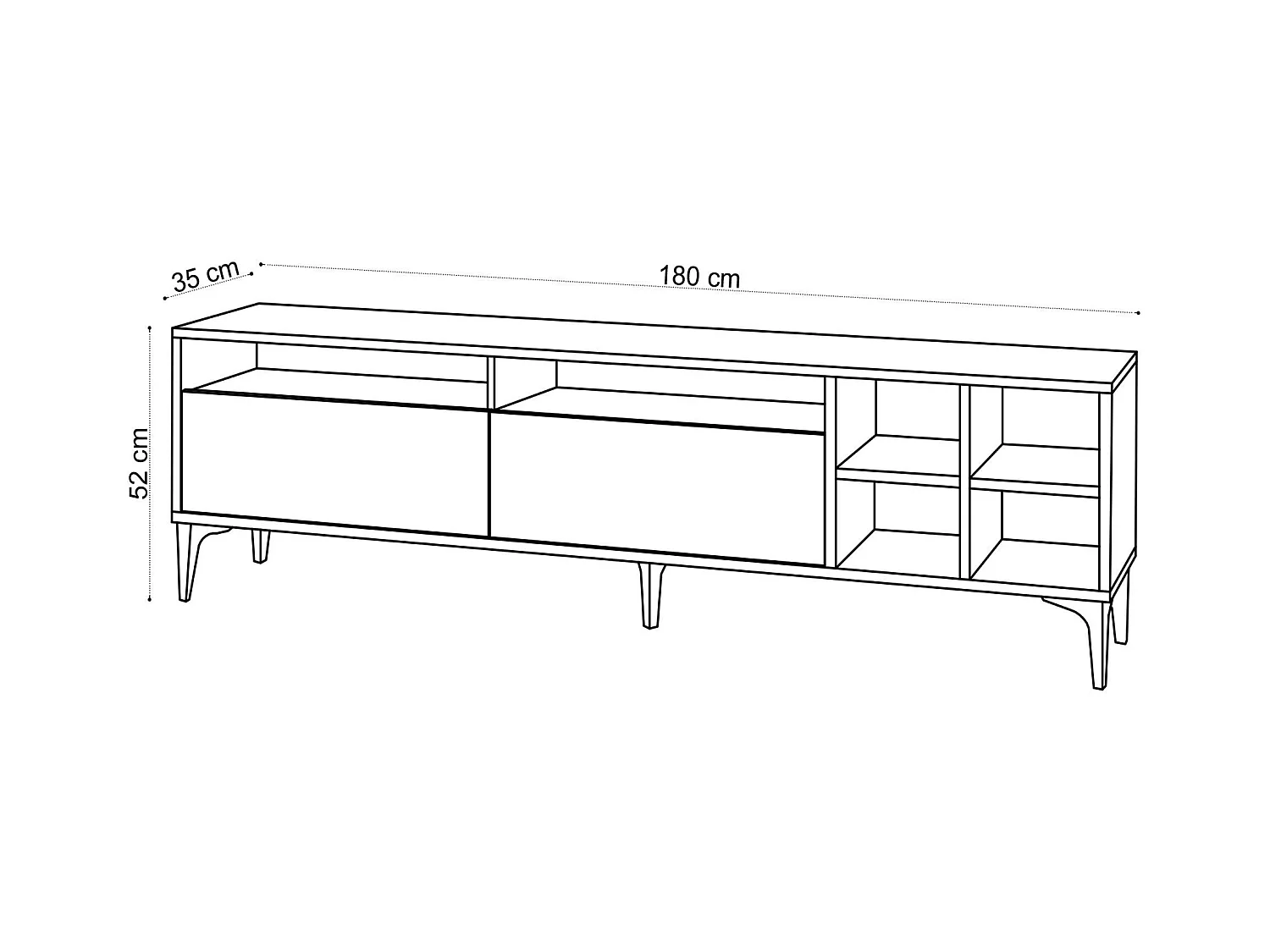 Banc TV avec rangement effet bois clair - 2 portes, 180 cm JENA