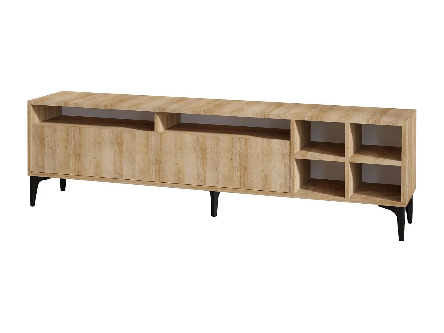 Banc TV avec rangement effet bois clair - 2 portes, 180 cm JENA