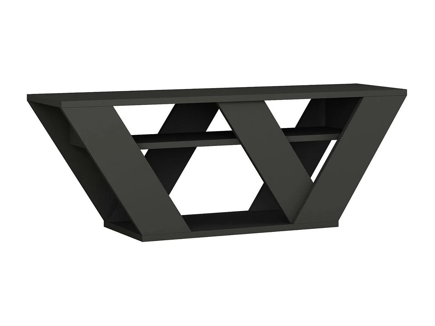 Petit meuble TV gris foncé avec rangement - pied en W MARFA