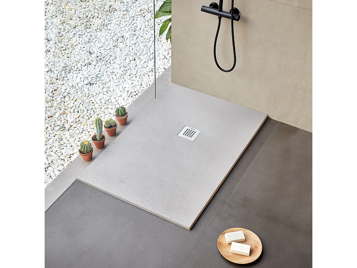 Plato de ducha extraplano STRATO con superficie de pizarra, rectangular, blanco  70 x 200 cm