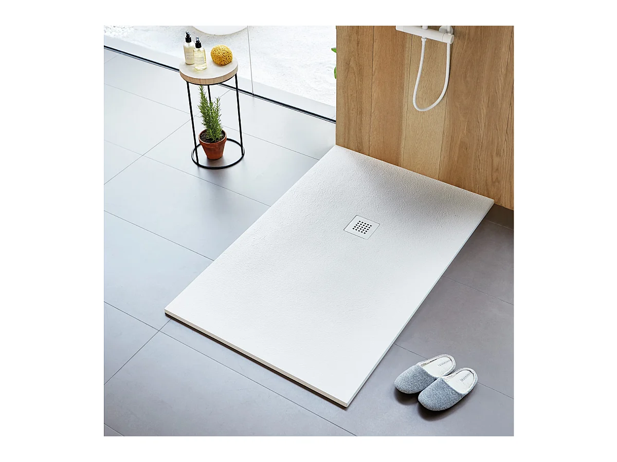 Plato de ducha extraplano STRATO con superficie de pizarra, rectangular, blanco  100 x 120 cm