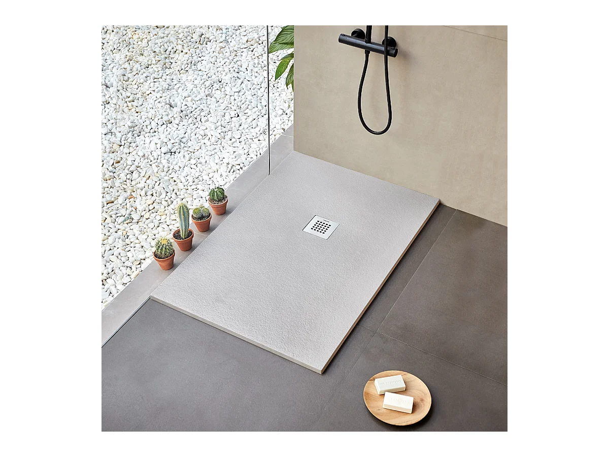 Plato de ducha extraplano STRATO con superficie de pizarra, rectangular, blanco  100 x 120 cm