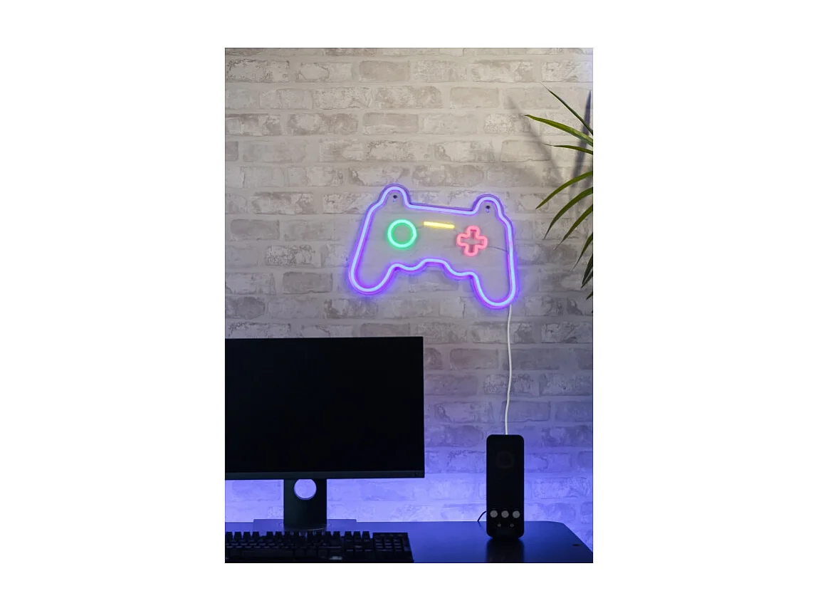 Applique murale néon Gamer, Manette multicolore