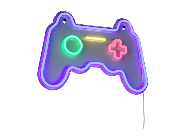 Applique murale néon Gamer, Manette multicolore