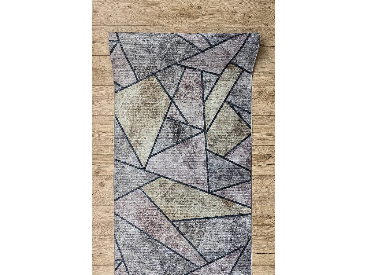 TAPIS DE COULOIR antidérapant LOTUS MOSAIC 22010 Mosaïque gris lavab 60x170 cm