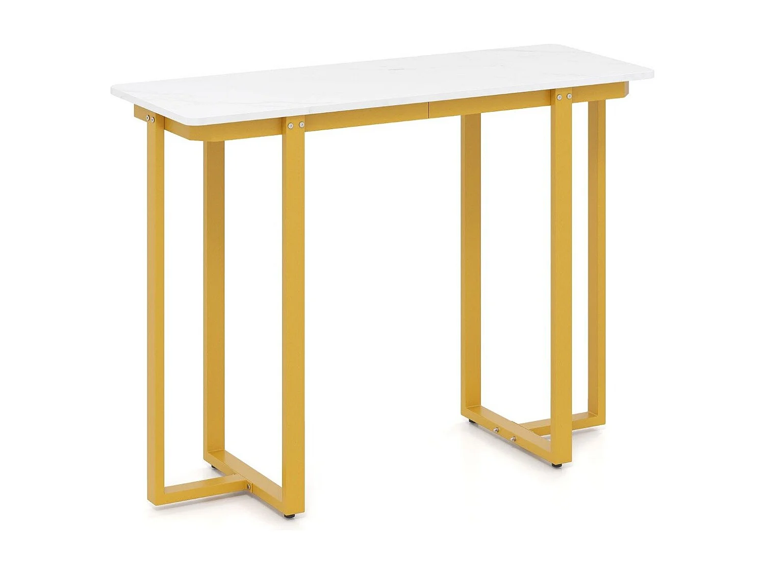 Tavolo console tavolo d'ingresso moderno in marmo finto con telaio geometrico in metallo, Tavolo stretto per soggiorno corridoio Bianco Oro 107 x 40 x 79,5 cm