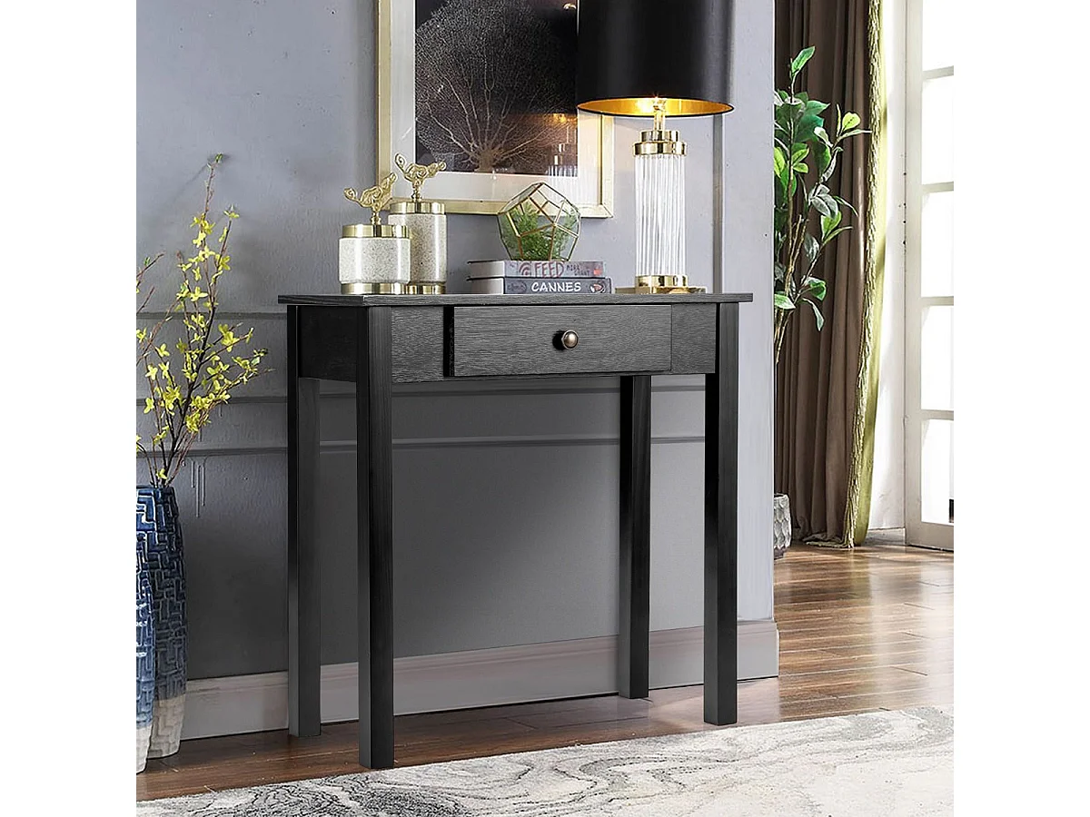 Konsolentisch mit Schublade Eingangstisch schmal Beistelltisch industriell aus Holz 71 x 30 x 71cm Schwarz