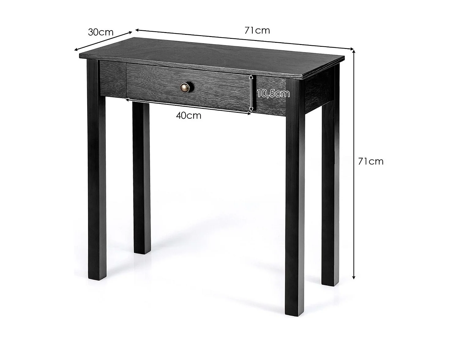 Konsolentisch mit Schublade Eingangstisch schmal Beistelltisch industriell aus Holz 71 x 30 x 71cm Schwarz