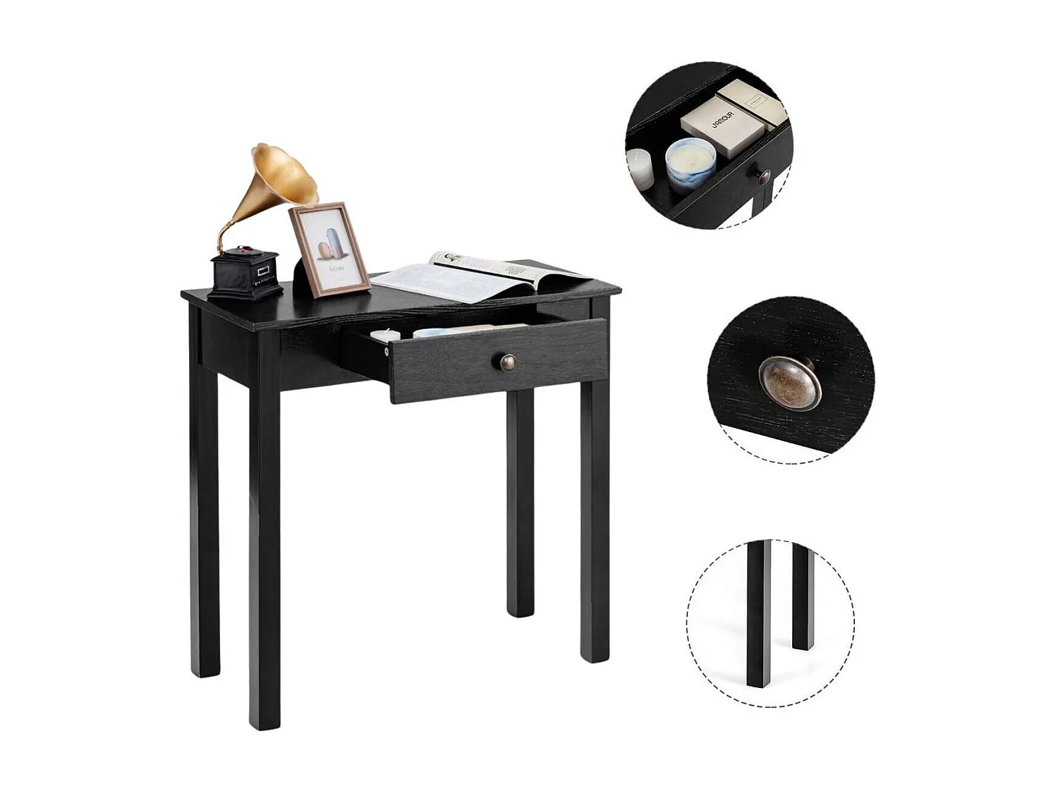 Konsolentisch mit Schublade Eingangstisch schmal Beistelltisch industriell aus Holz 71 x 30 x 71cm Schwarz