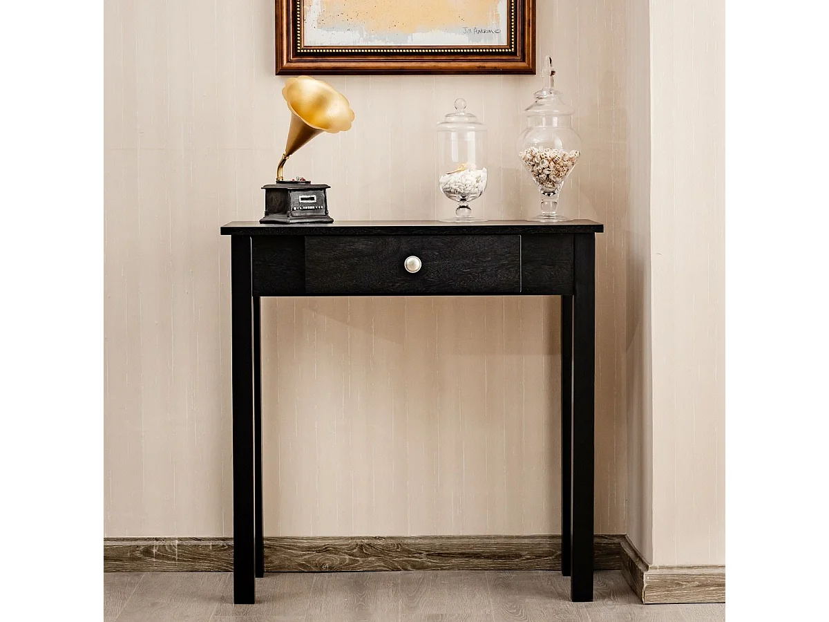 Konsolentisch mit Schublade Eingangstisch schmal Beistelltisch industriell aus Holz 71 x 30 x 71cm Schwarz