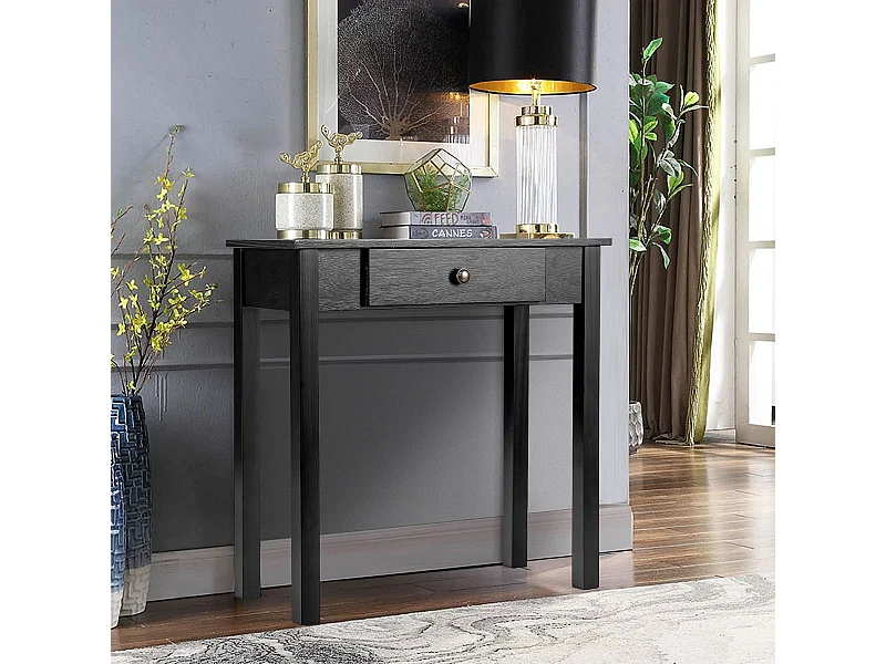Konsolentisch mit Schublade Eingangstisch schmal Beistelltisch industriell aus Holz 71 x 30 x 71cm Schwarz