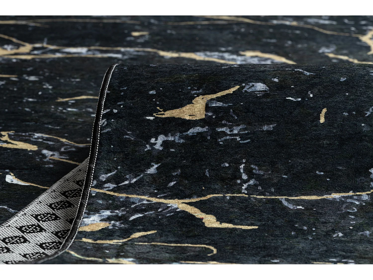 TAPIS DE COULOIR antidérapant LOTUS GALACTIC 9523 Marbre noir / L'or  100x100 cm