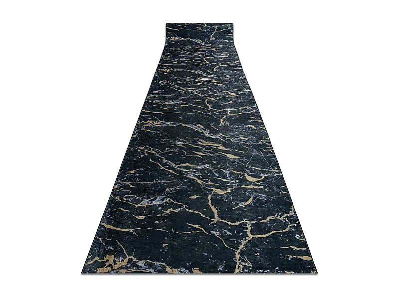 Vloerbekleding met rubber bekleed LOTUS GALACTIC 9523 Marmer zwart / g 120x530 cm