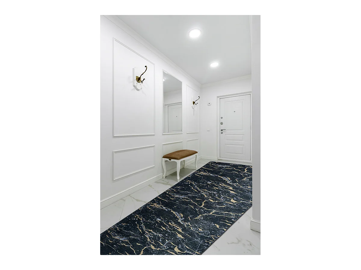 Läufer Antirutsch LOTUS GALACTIC 9523 Marmor schwarz / gold ZUM WASCH 60x560 cm