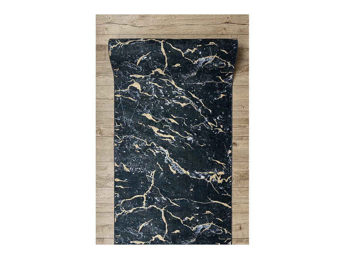 Läufer Antirutsch LOTUS GALACTIC 9523 Marmor schwarz / gold ZUM WASCH 100x710 cm