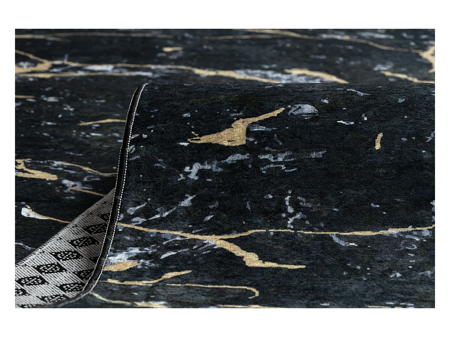 Läufer Antirutsch LOTUS GALACTIC 9523 Marmor schwarz / gold ZUM WASCH 100x710 cm
