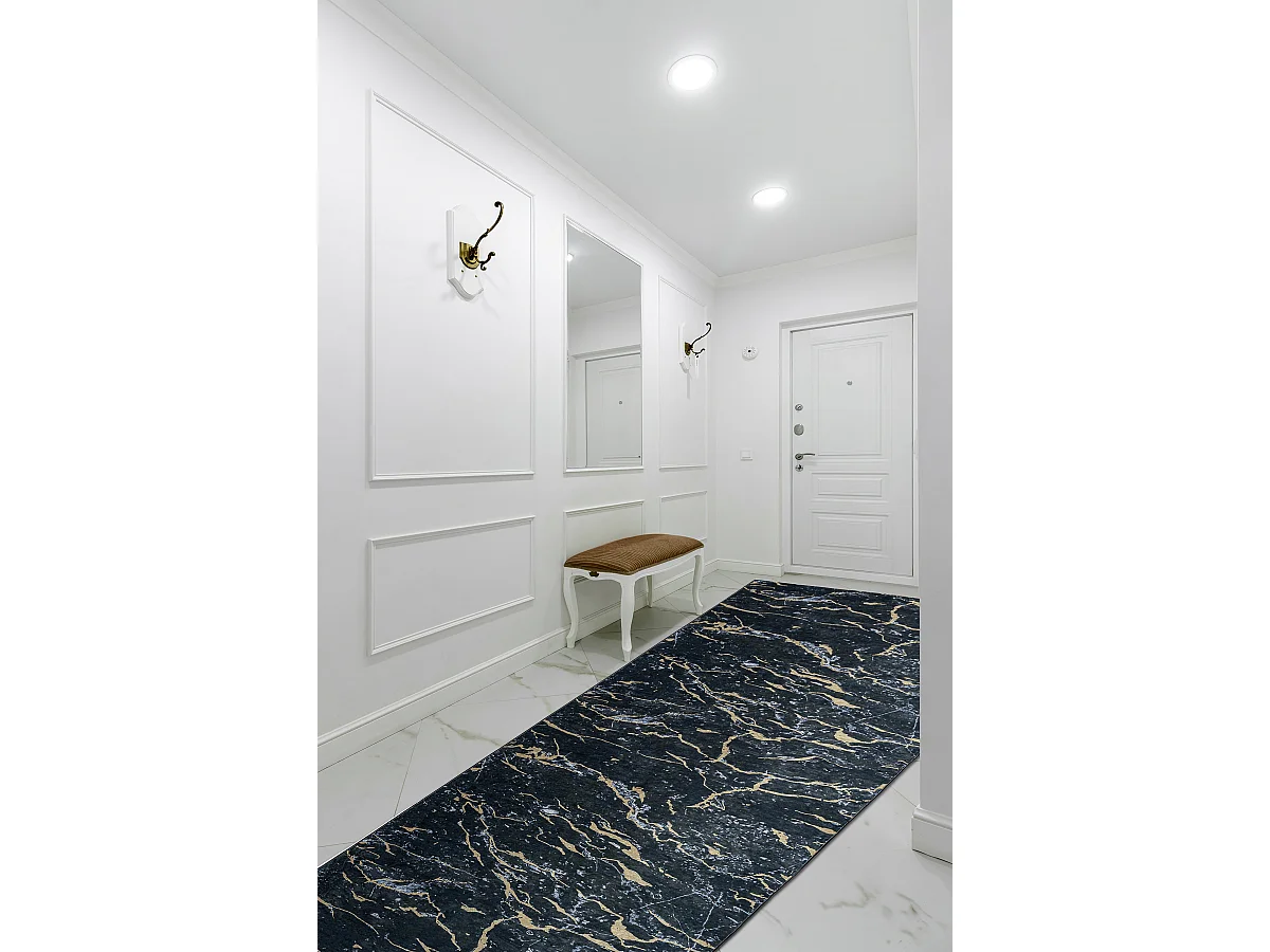 CHODNIK podgumowany DO PRANIA LOTUS GALACTIC 9523 Marmur czarny / zło 100x880 cm