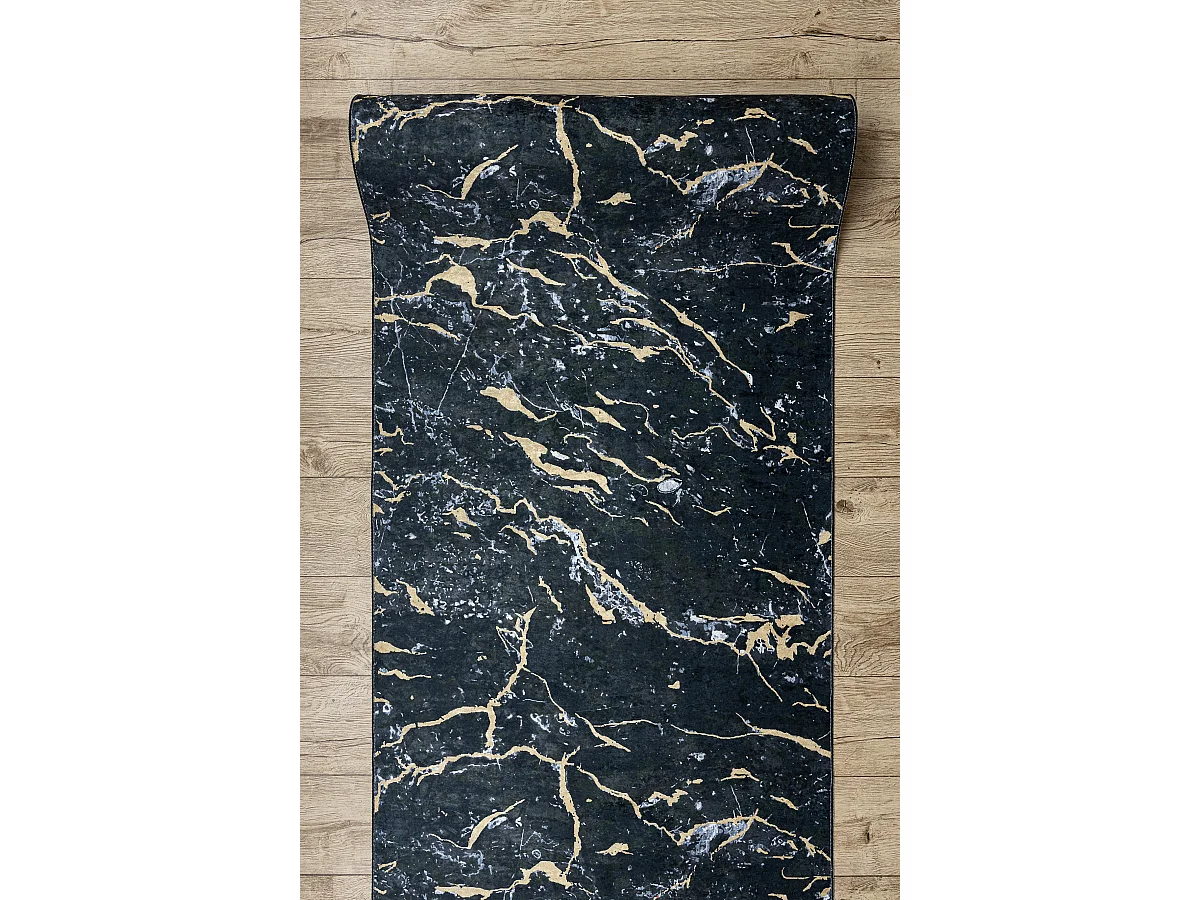 CHODNIK podgumowany DO PRANIA LOTUS GALACTIC 9523 Marmur czarny / zło 100x450 cm